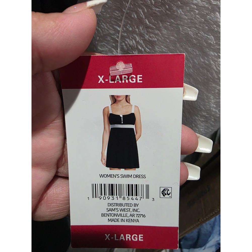 Lands' End Women Black White Colorblock Zip Front Swim Dress XL 18 NEW One Piece - Picture 5 of 6